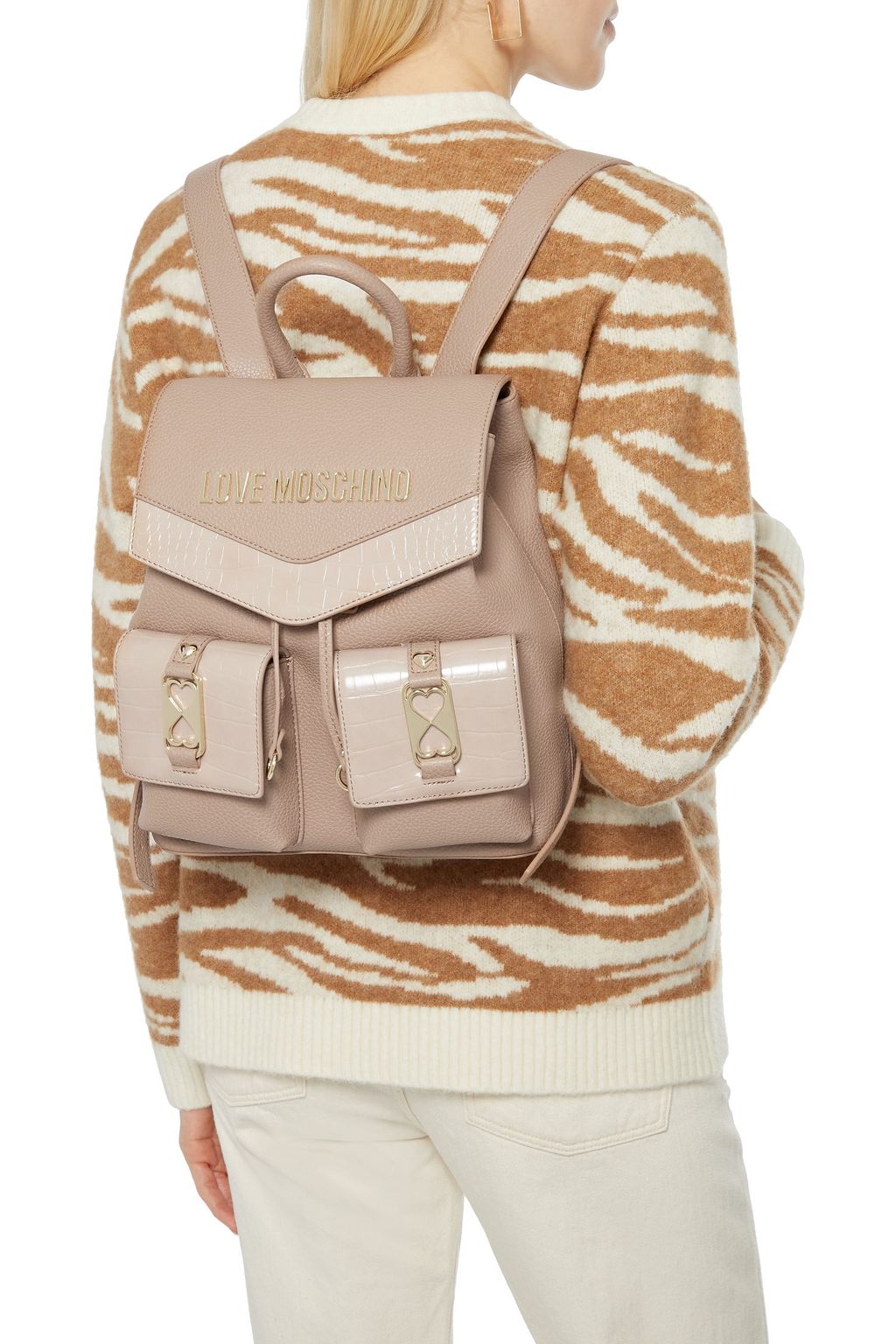 LOVE MOSCHINO Logo-appliquéd faux croc-effect and textured-leather backpack