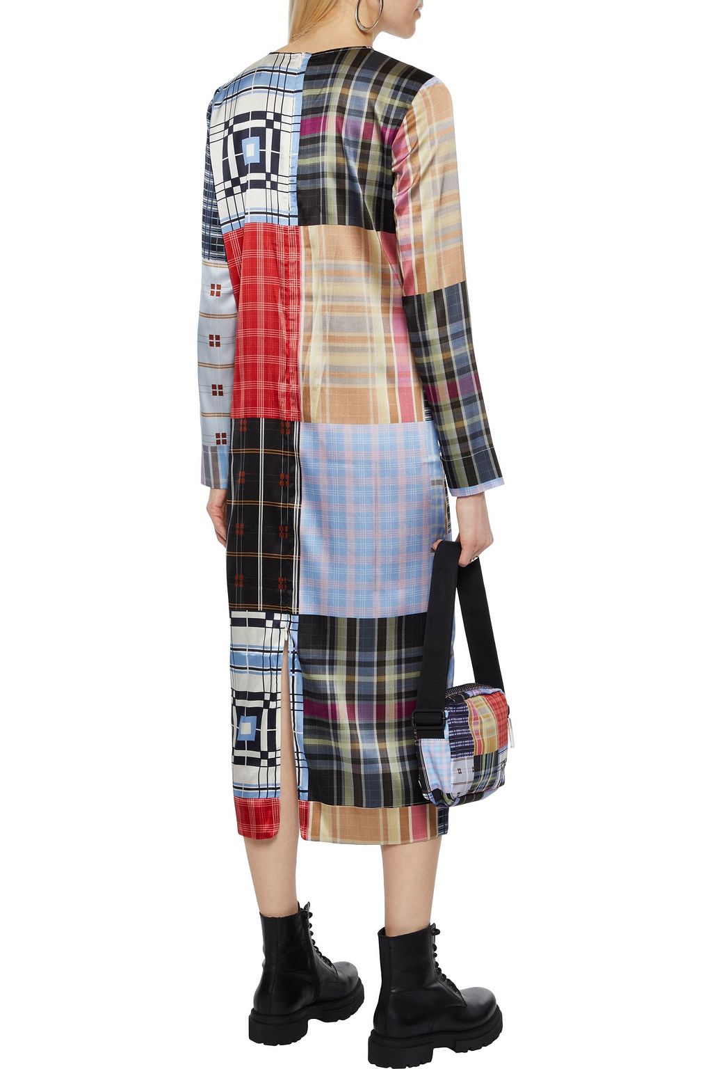 GANNI Checked silk-blend satin midi dress