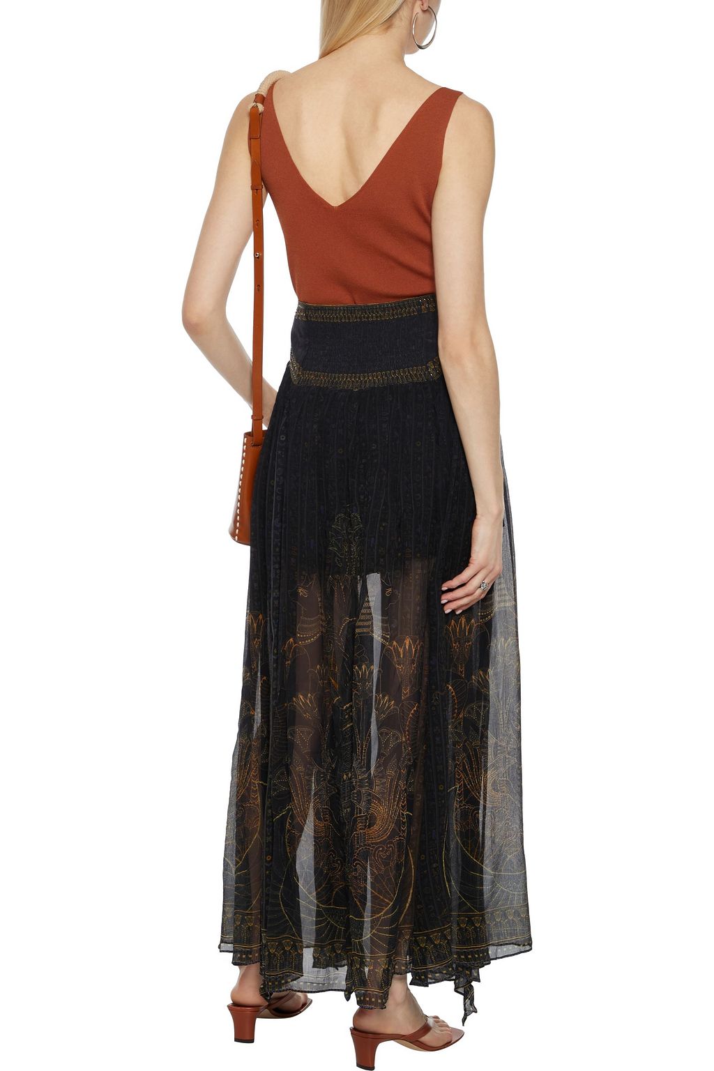 CAMILLA Crystal-embellished printed silk-georgette maxi skirt