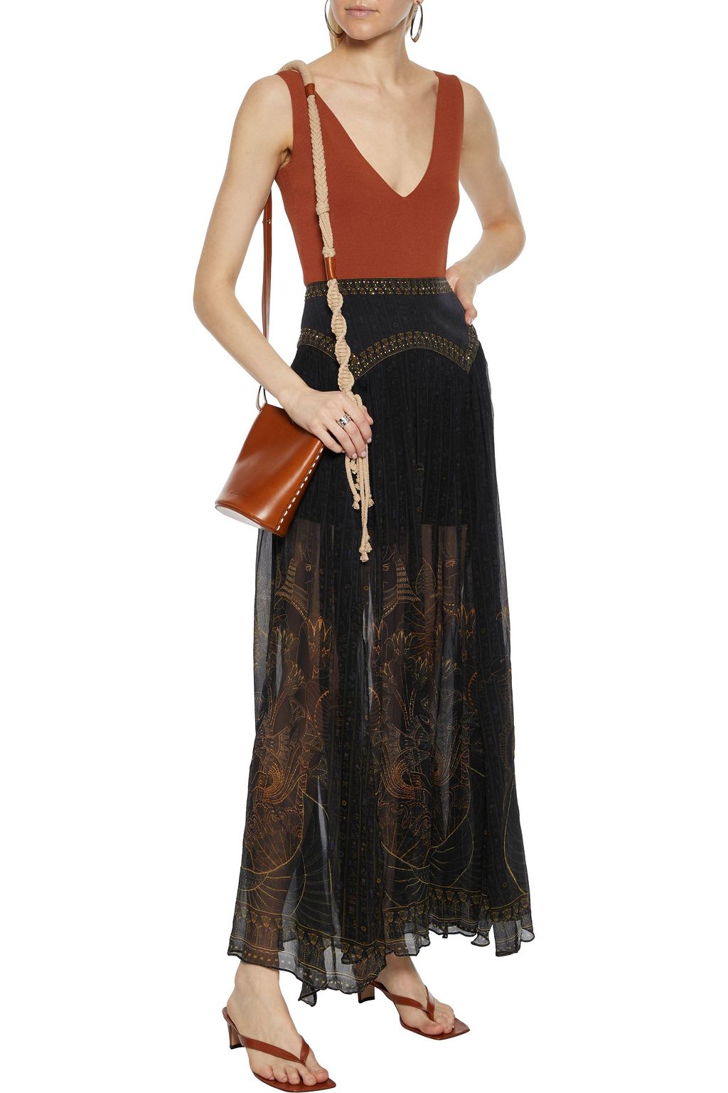 CAMILLA Crystal-embellished printed silk-georgette maxi skirt