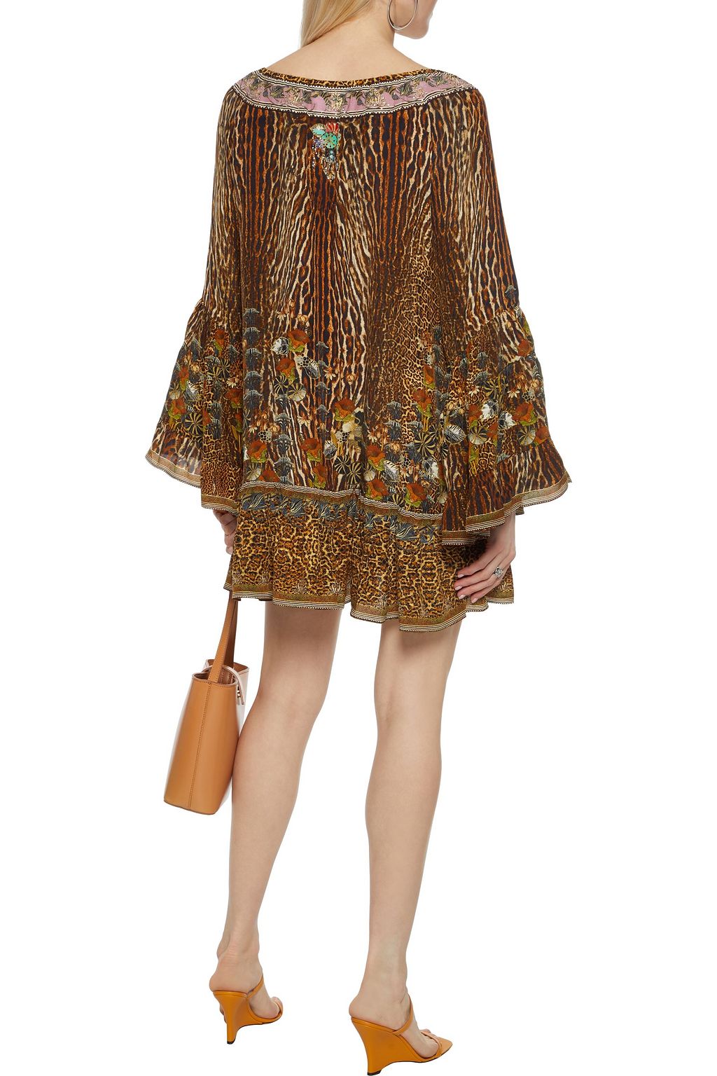 CAMILLA Ruffled leopard-print silk crepe de chine mini dress