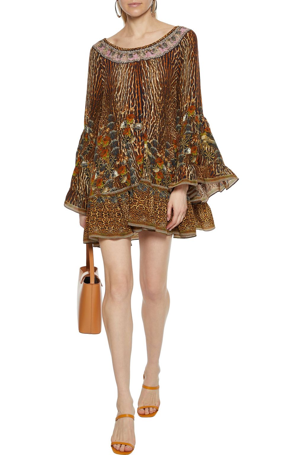 CAMILLA Ruffled leopard-print silk crepe de chine mini dress