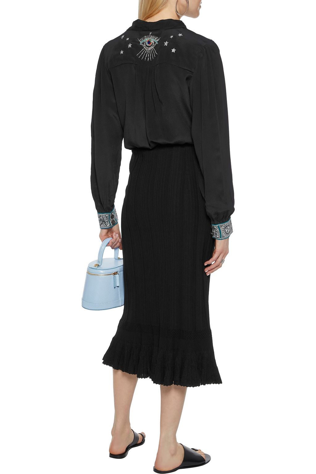 CAMILLA Tie-neck embellished printed silk crepe de chine blouse