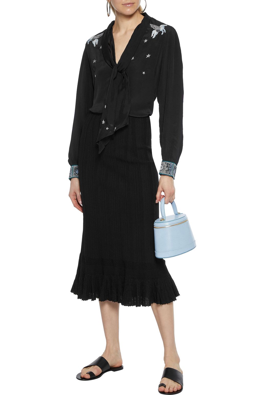 CAMILLA Tie-neck embellished printed silk crepe de chine blouse