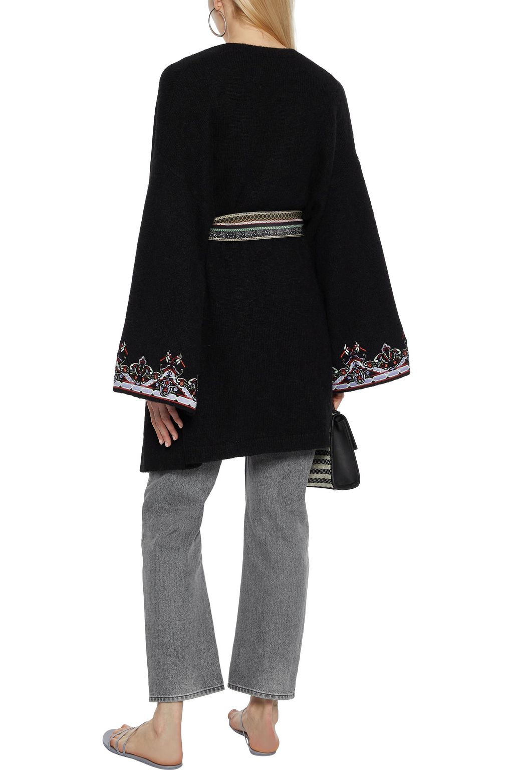 CAMILLA Belted embroidered brushed knitted cardigan