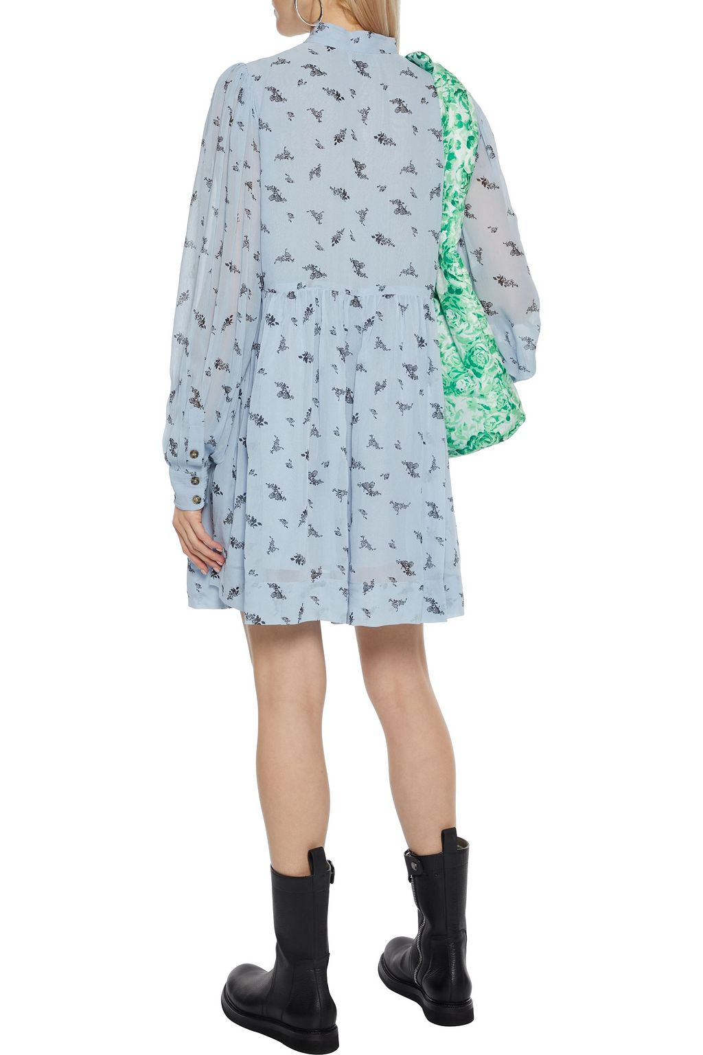 GANNI Gathered floral-print georgette mini dress