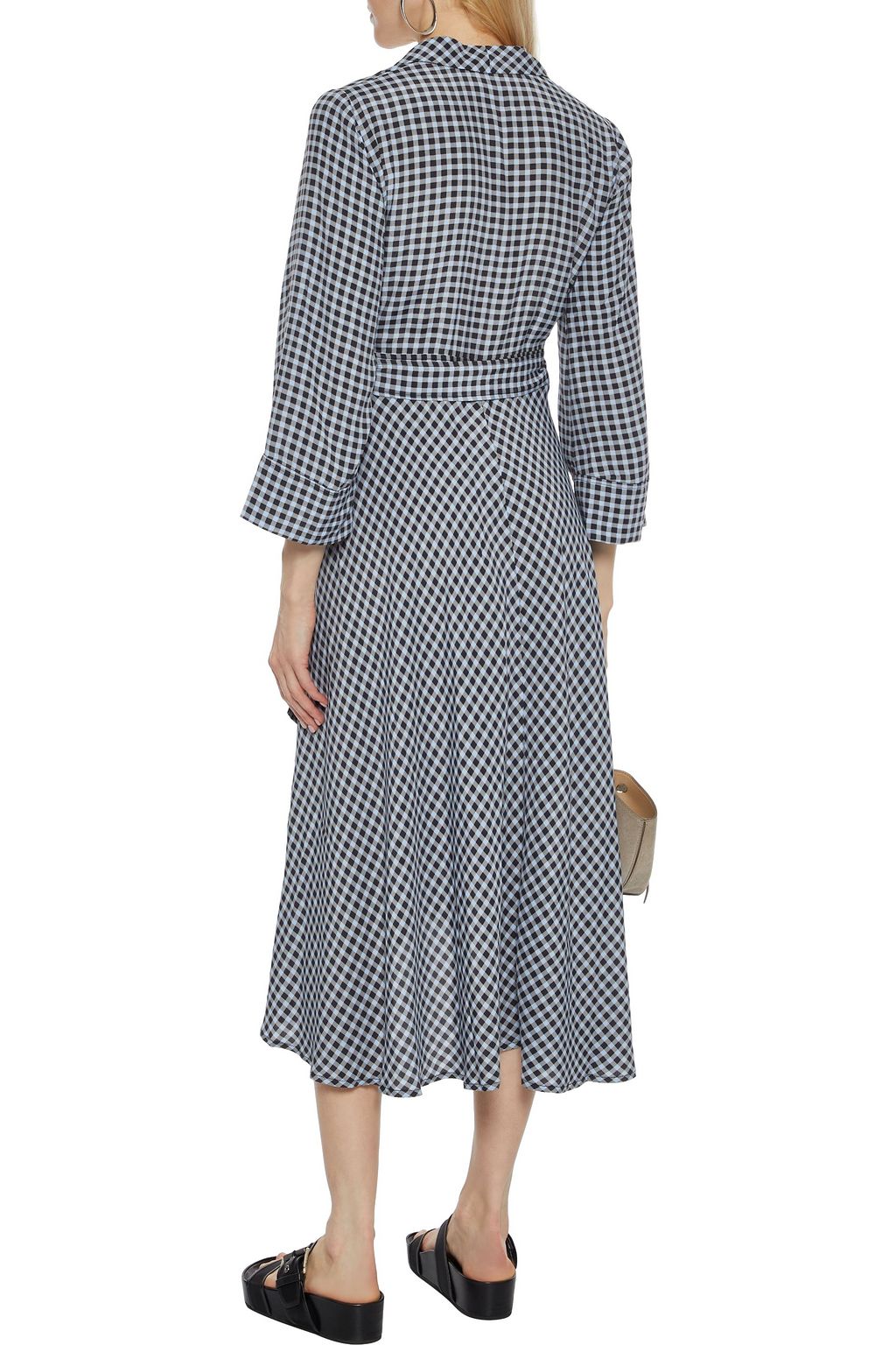 GANNI Gingham crepe midi wrap dress