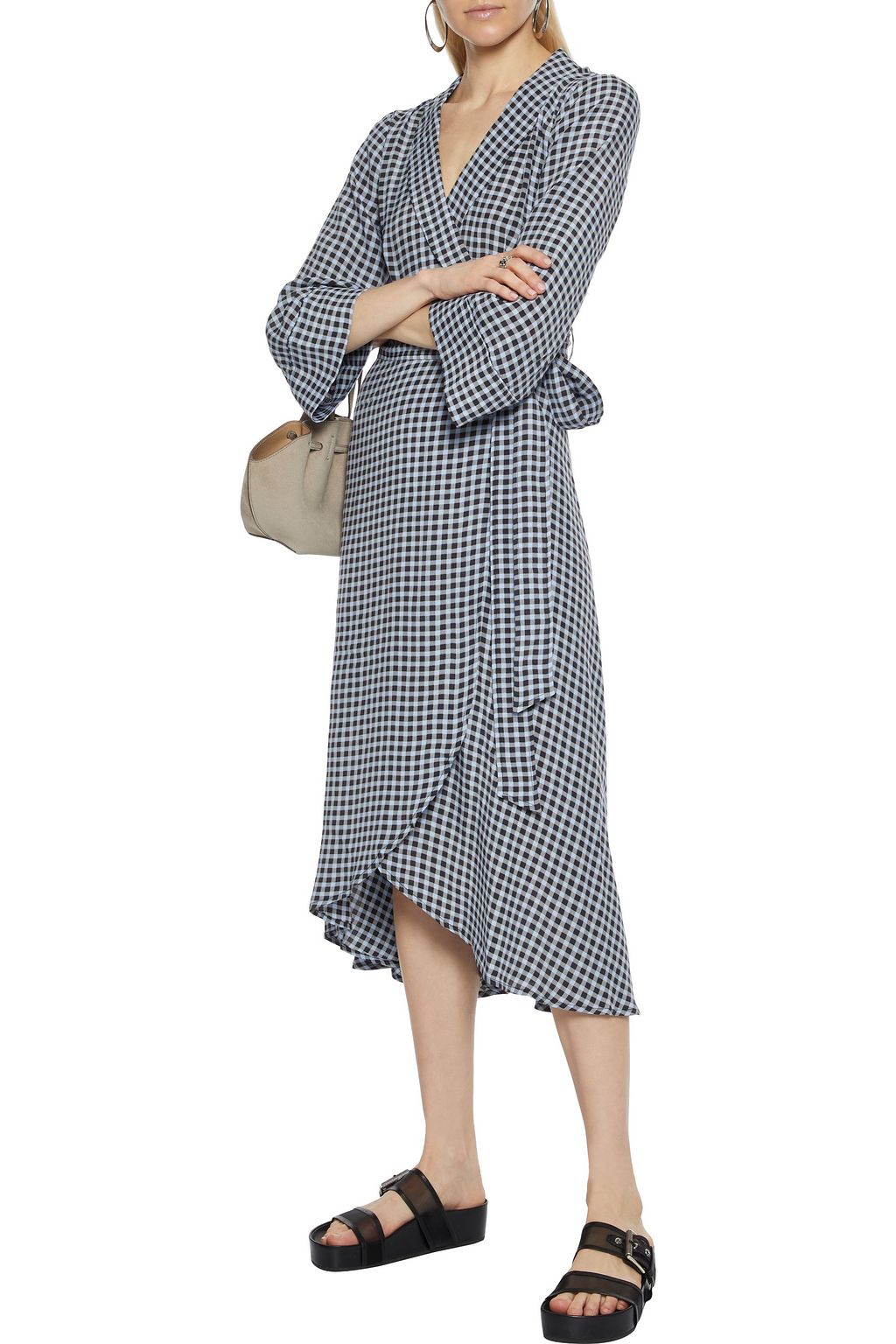 Light blue Printed crepe midi wrap dress | Sale up to 70% off | THE OUTNET  | GANNI | THE OUTNET