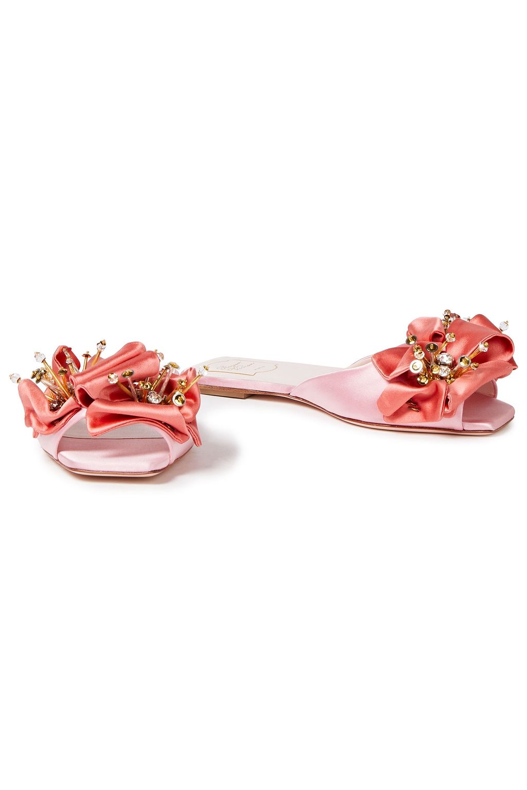 ROGER VIVIER Viv Fireflower クリスタル付き サテン スライドサンダル
