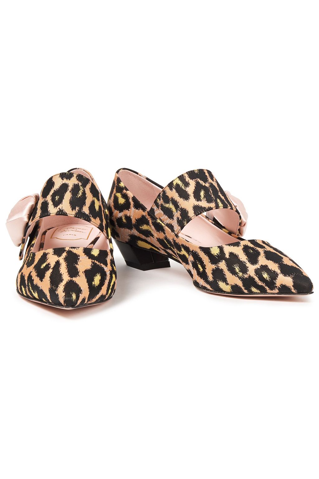 ROGER VIVIER Embellished leopard-print jacquard point-toe flats