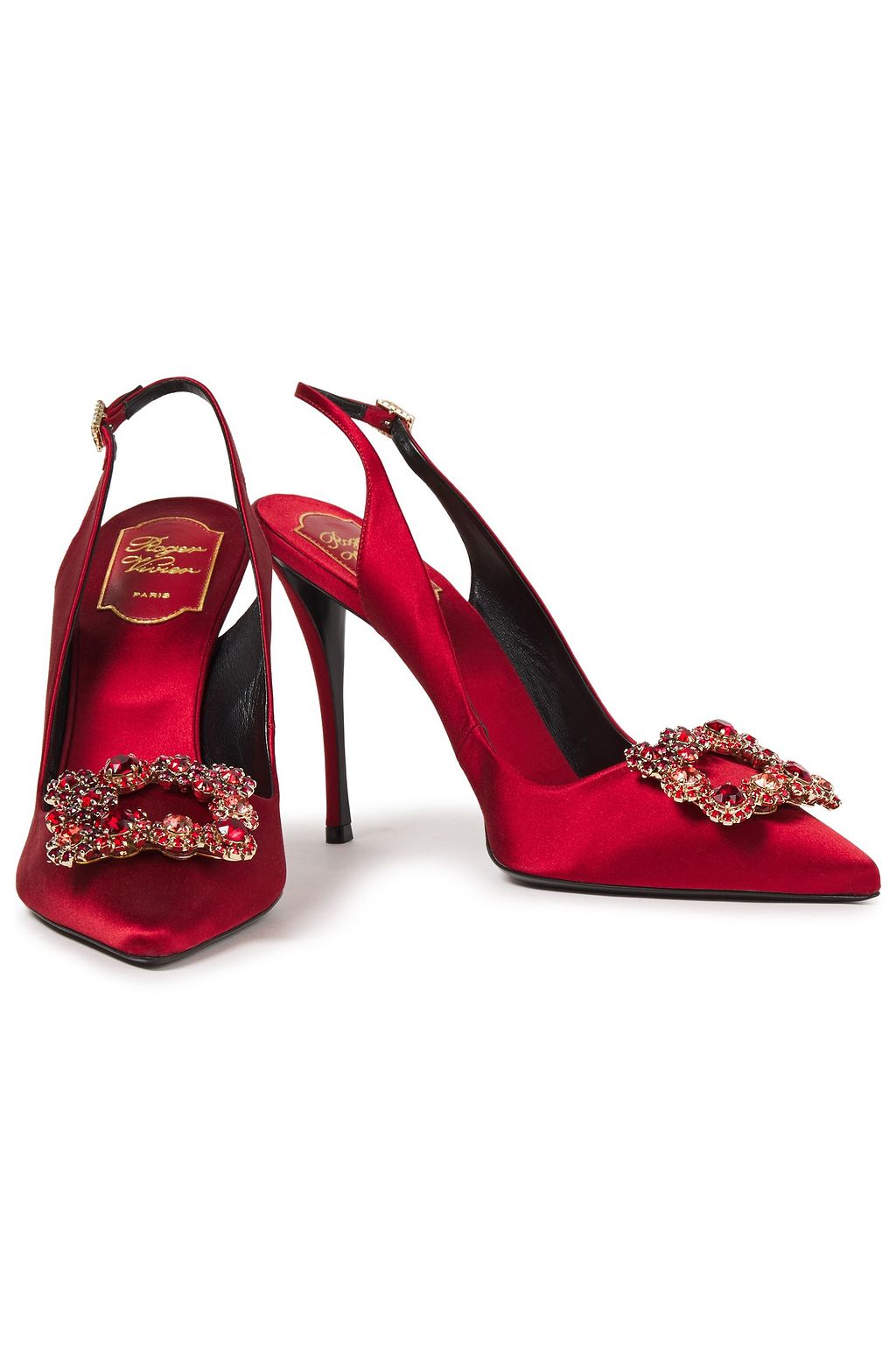 ROGER VIVIER Crystal-embellished satin slingback pumps