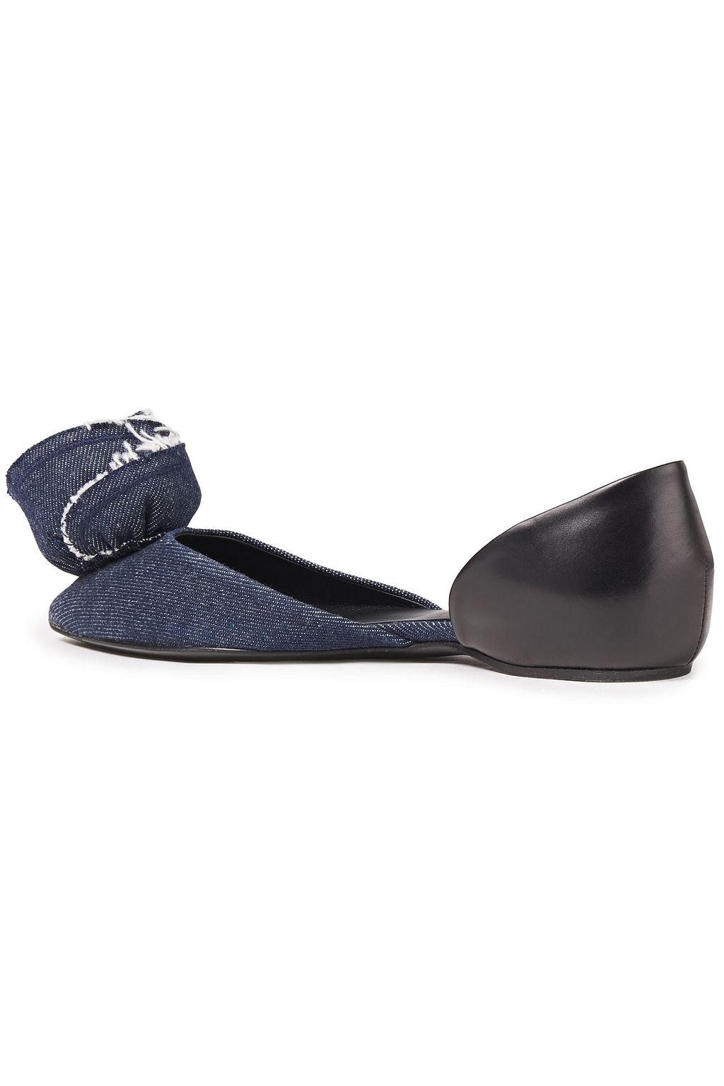 ROGER VIVIER Floral-appliquéd denim and leather point-toe flats
