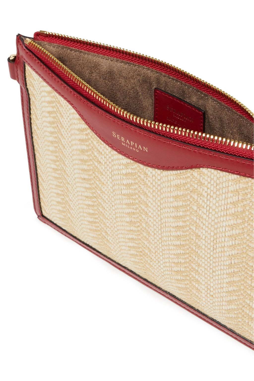 SERAPIAN Leather-trimmed raffia pouch