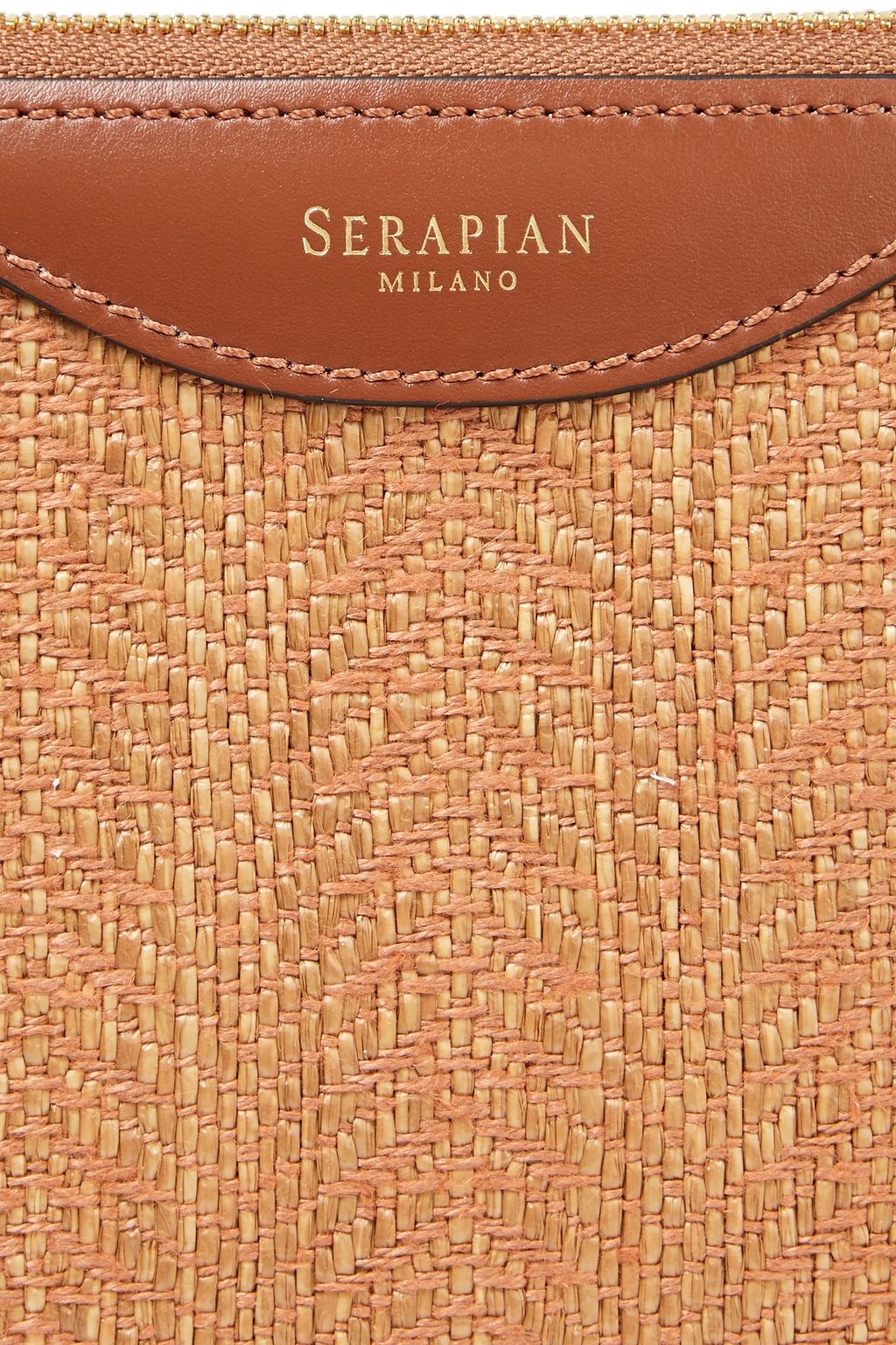 SERAPIAN Leather-trimmed raffia pouch