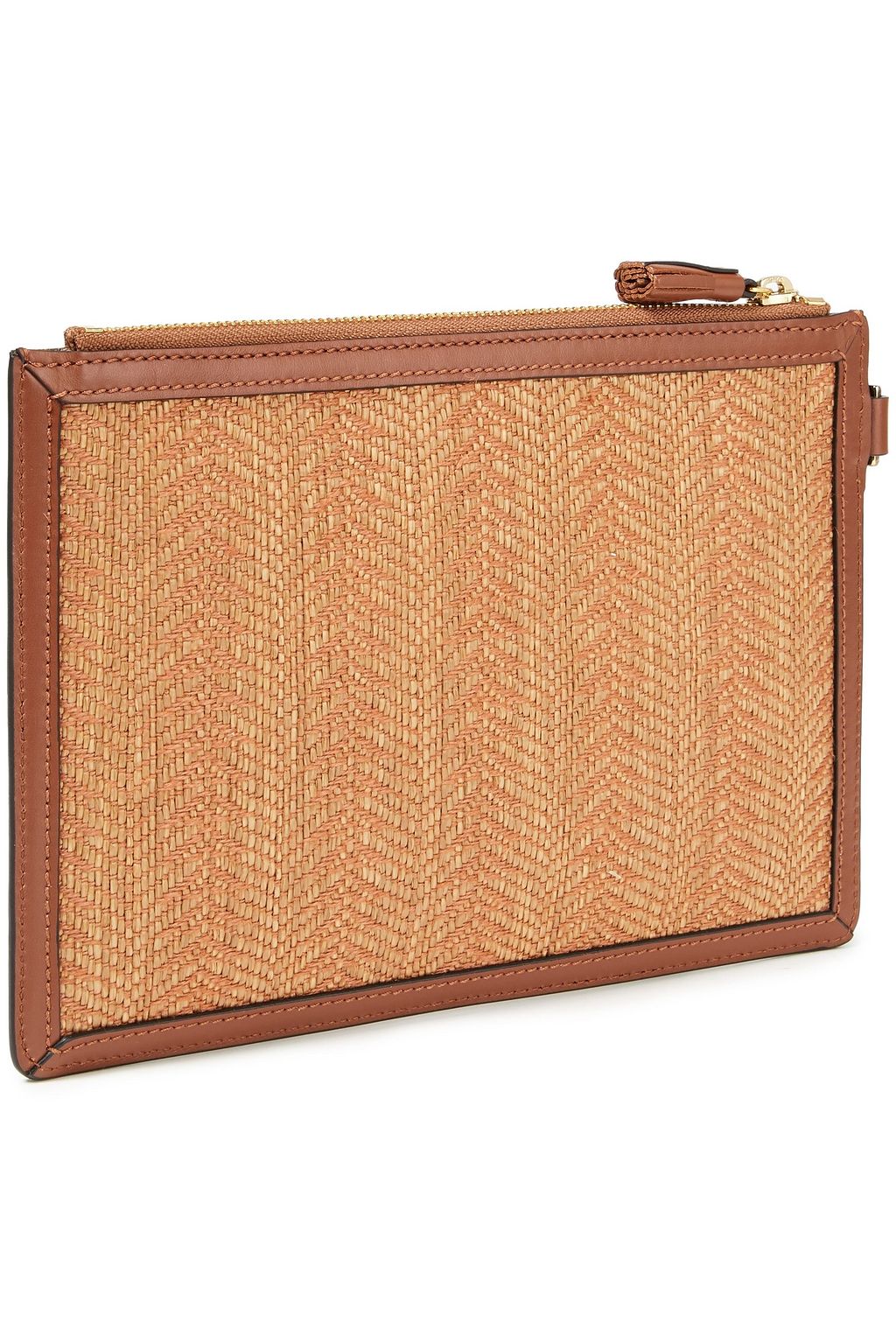 SERAPIAN Leather-trimmed raffia pouch