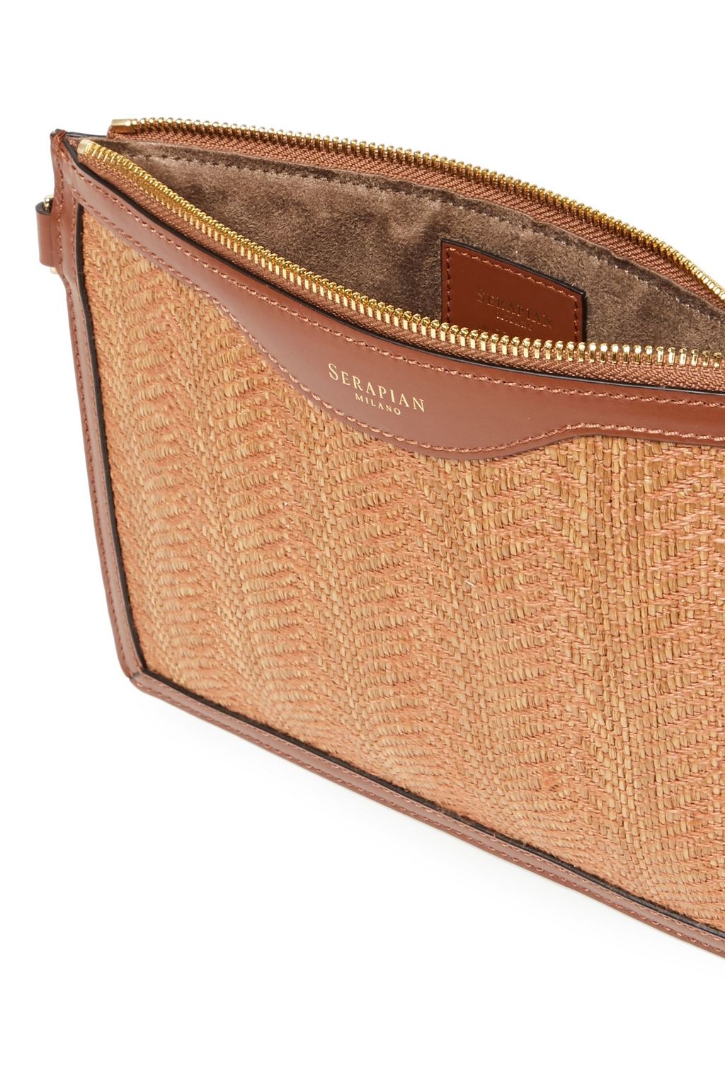 SERAPIAN Leather-trimmed raffia pouch