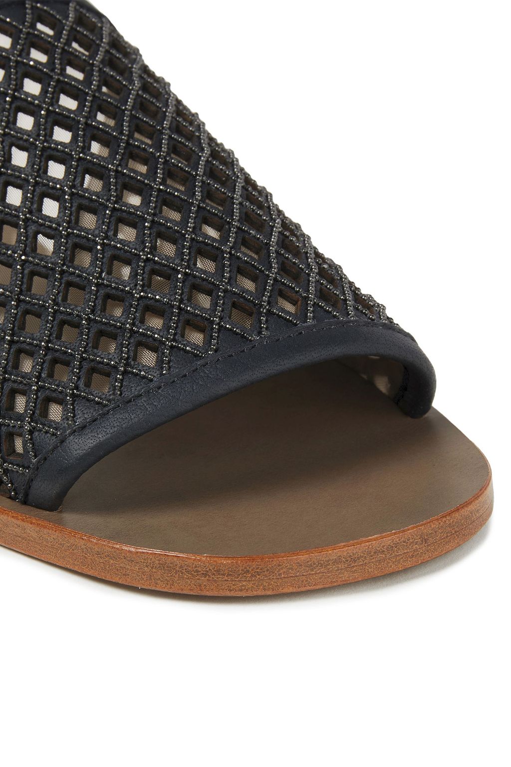 BRUNELLO CUCINELLI Bead-embellished laser-cut leather slides