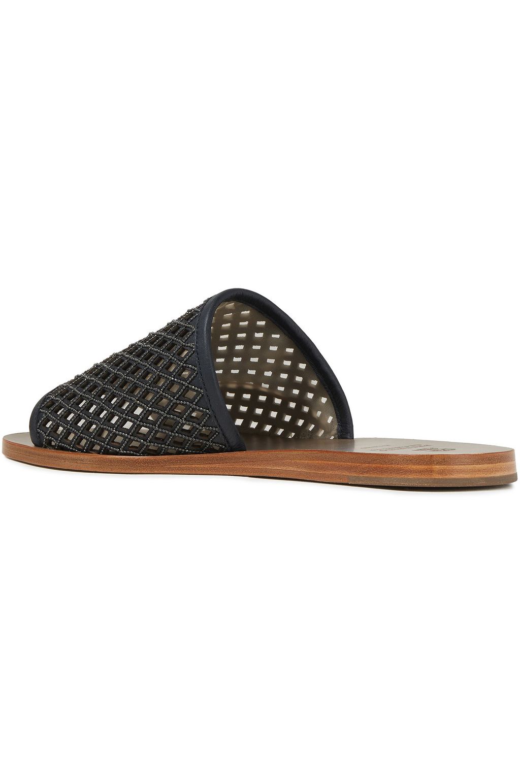 BRUNELLO CUCINELLI Bead-embellished laser-cut leather slides