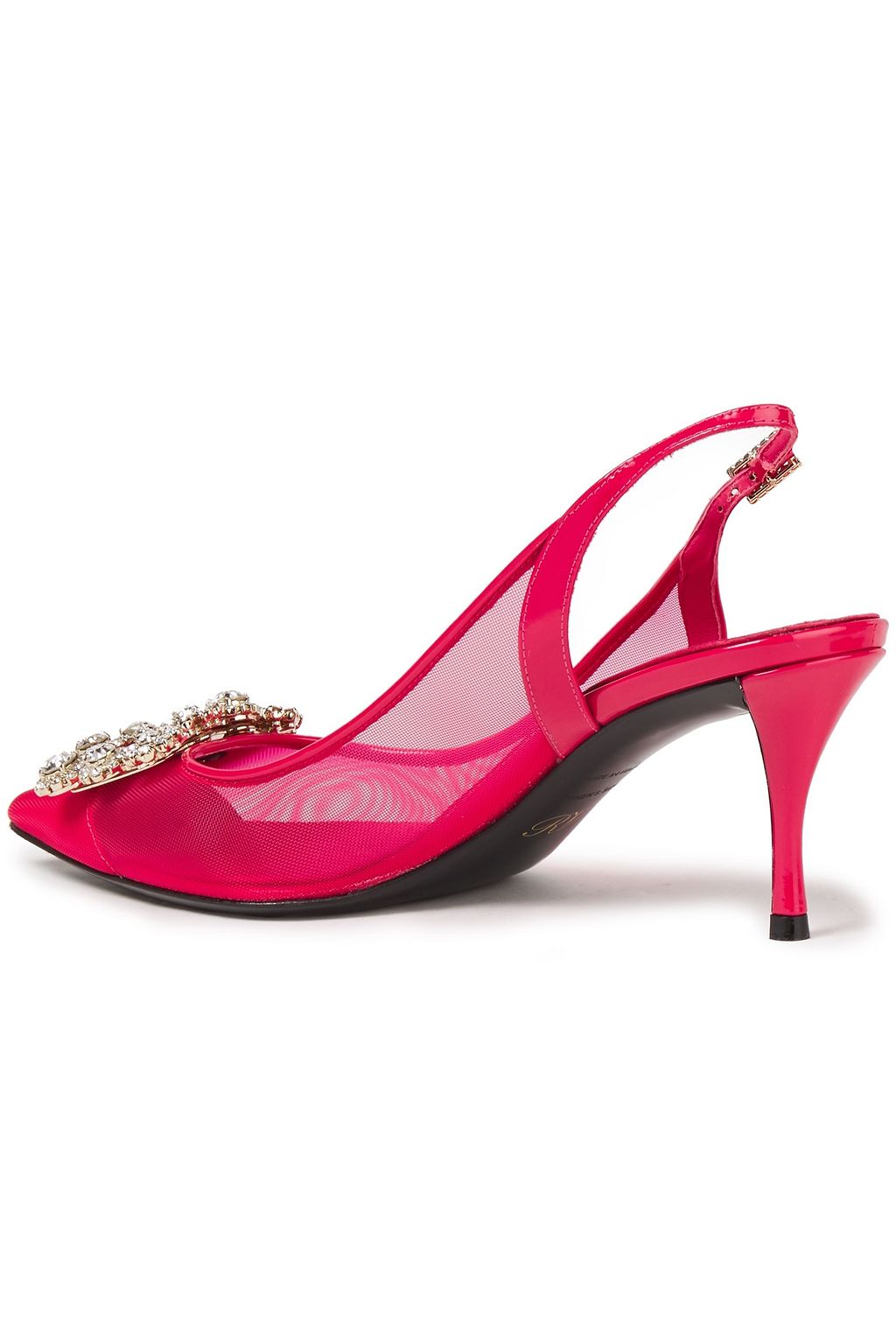 ROGER VIVIER パテントレザートリム 装飾付き メッシュ バックストラップパンプス