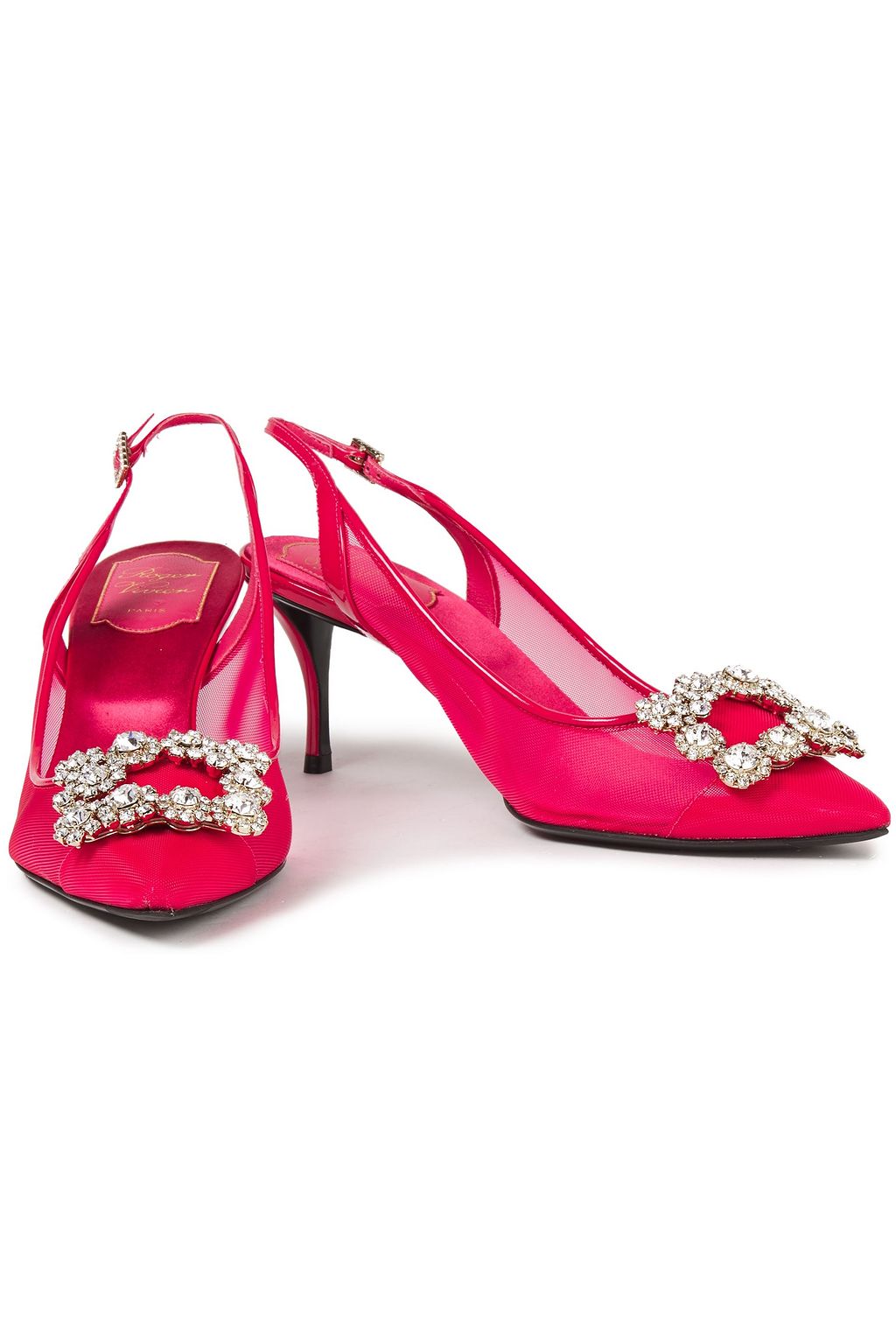 ROGER VIVIER パテントレザートリム 装飾付き メッシュ バックストラップパンプス