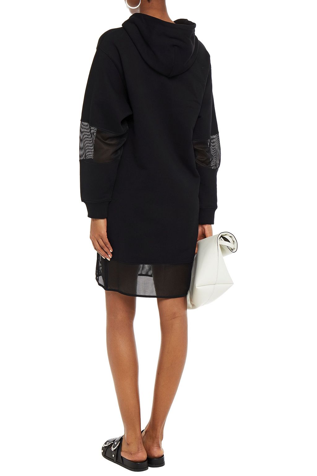 KENZO Mesh-paneled printed French cotton-terry hooded mini dress