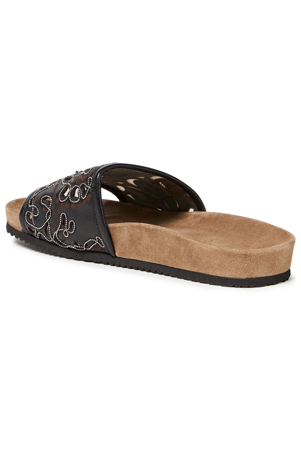 BRUNELLO CUCINELLI Bead-embellished laser-cut leather slides