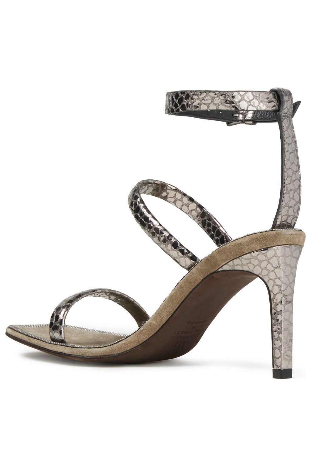 BRUNELLO CUCINELLI Metallic croc-effect leather sandals