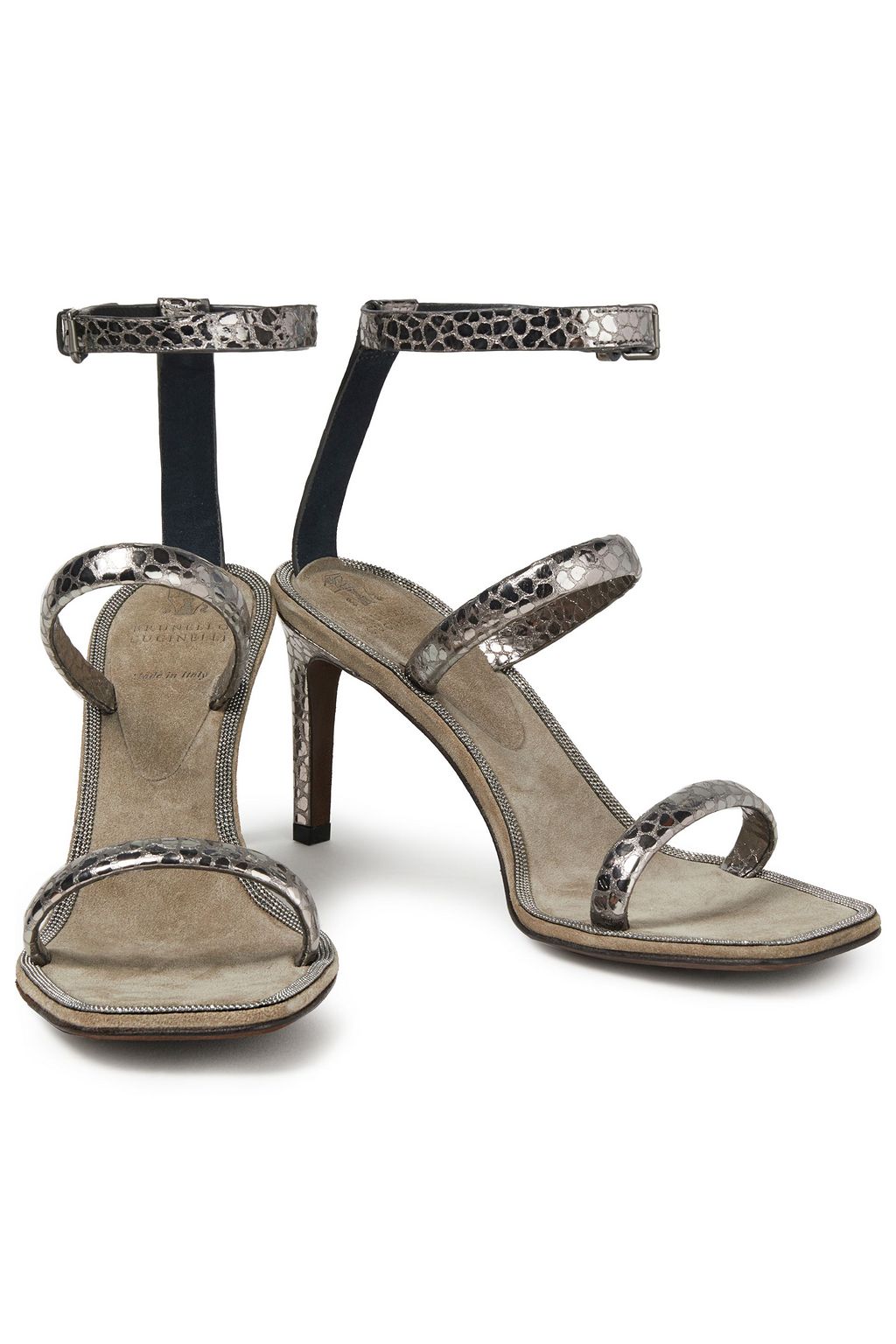 BRUNELLO CUCINELLI Metallic croc-effect leather sandals
