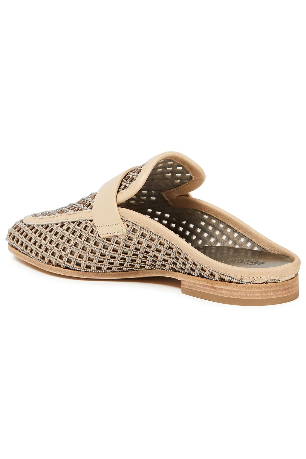 BRUNELLO CUCINELLI Slippers aus lasergeschnittenem Leder mit Zierperlen