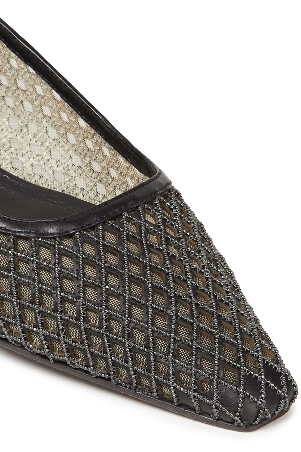 BRUNELLO CUCINELLI Bead-embellished laser-cut leather point-toe flats