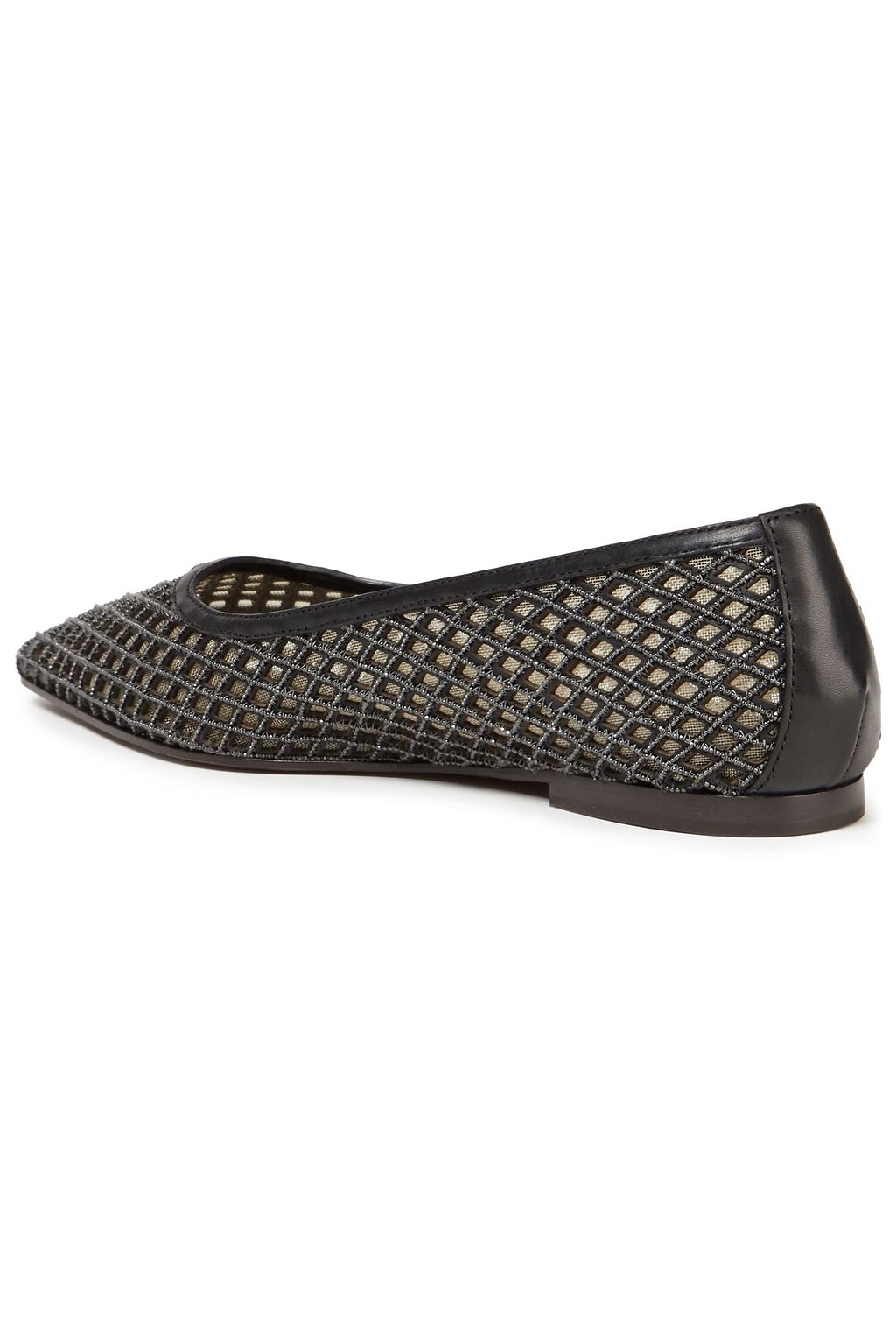 BRUNELLO CUCINELLI Bead-embellished laser-cut leather point-toe flats