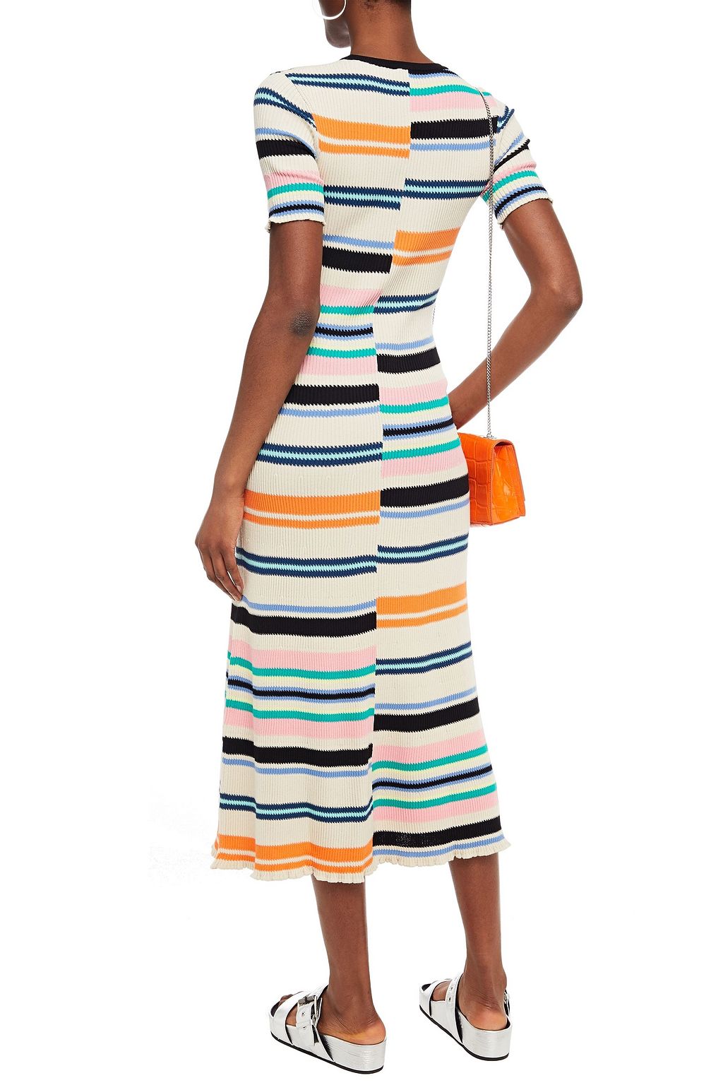 KENZO Striped ribbed cotton-blend midi dress