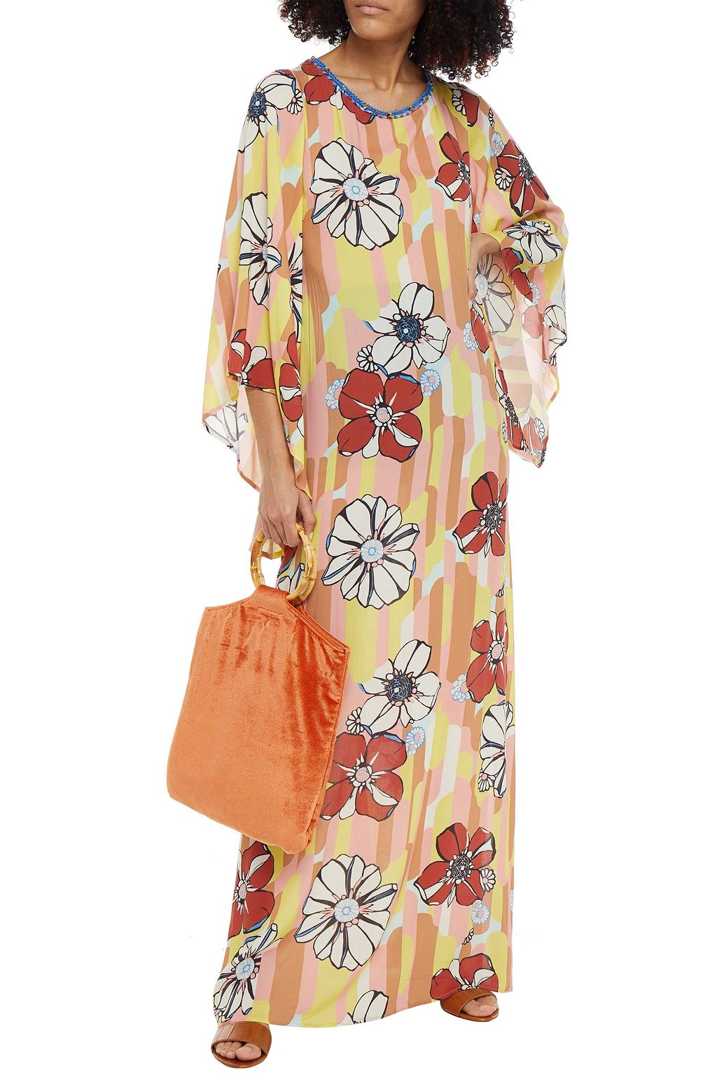 ANJUNA Embellished floral-print voile maxi dress