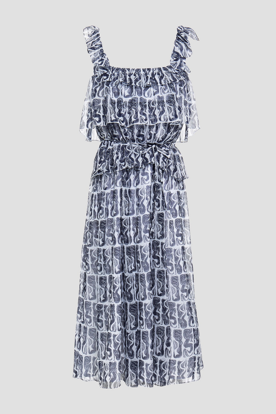 kenzo - tiered printed crepon dress - white - fr 36
