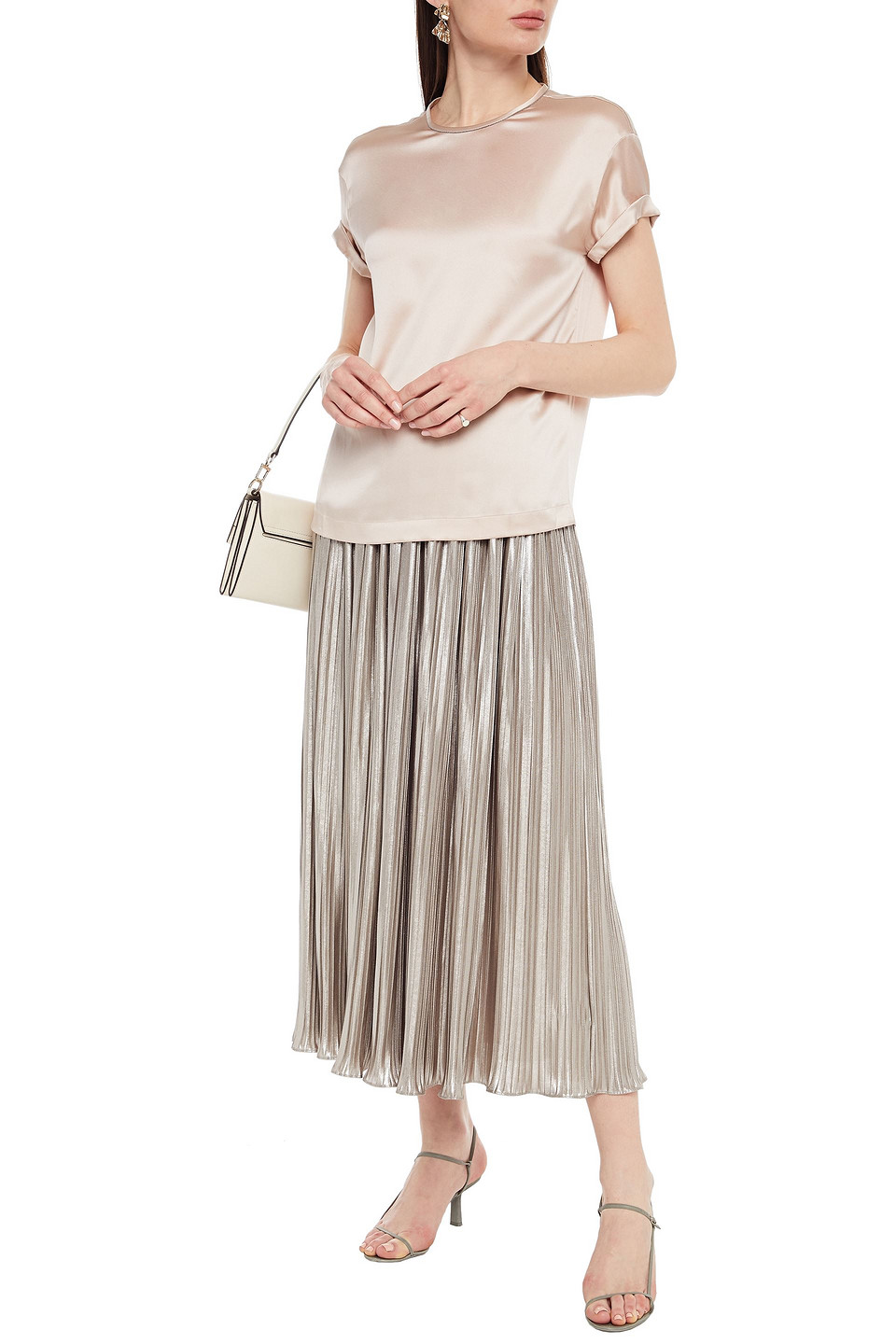 Brunello Cucinelli Bead-embellished Stretch-silk Satin Top In Neutrals