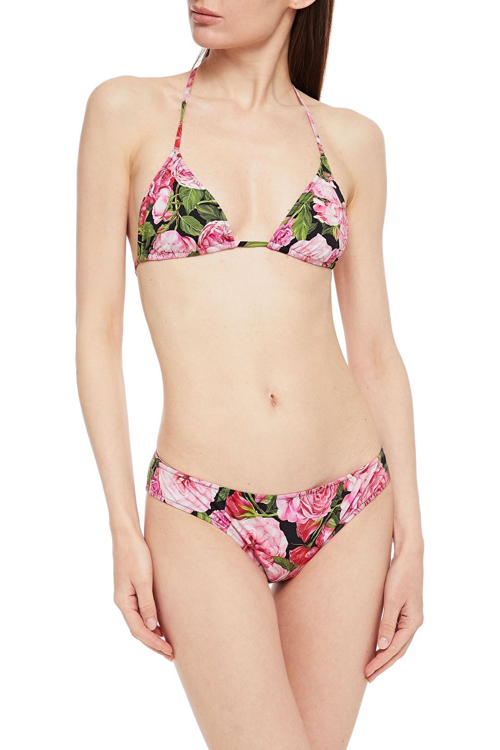 DOLCE&GABBANA BEACHWEAR Floral-print triangle bikini top