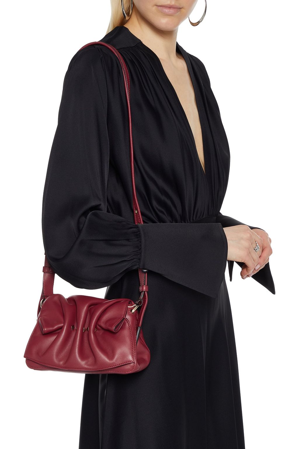 VALENTINO GARAVANI Rockstud ruched leather shoulder bag