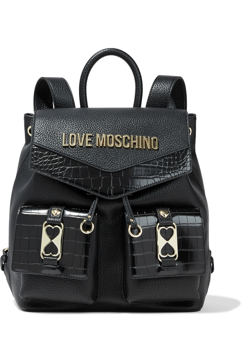 LOVE MOSCHINO Logo-appliquéd faux croc-effect and textured-leather backpack