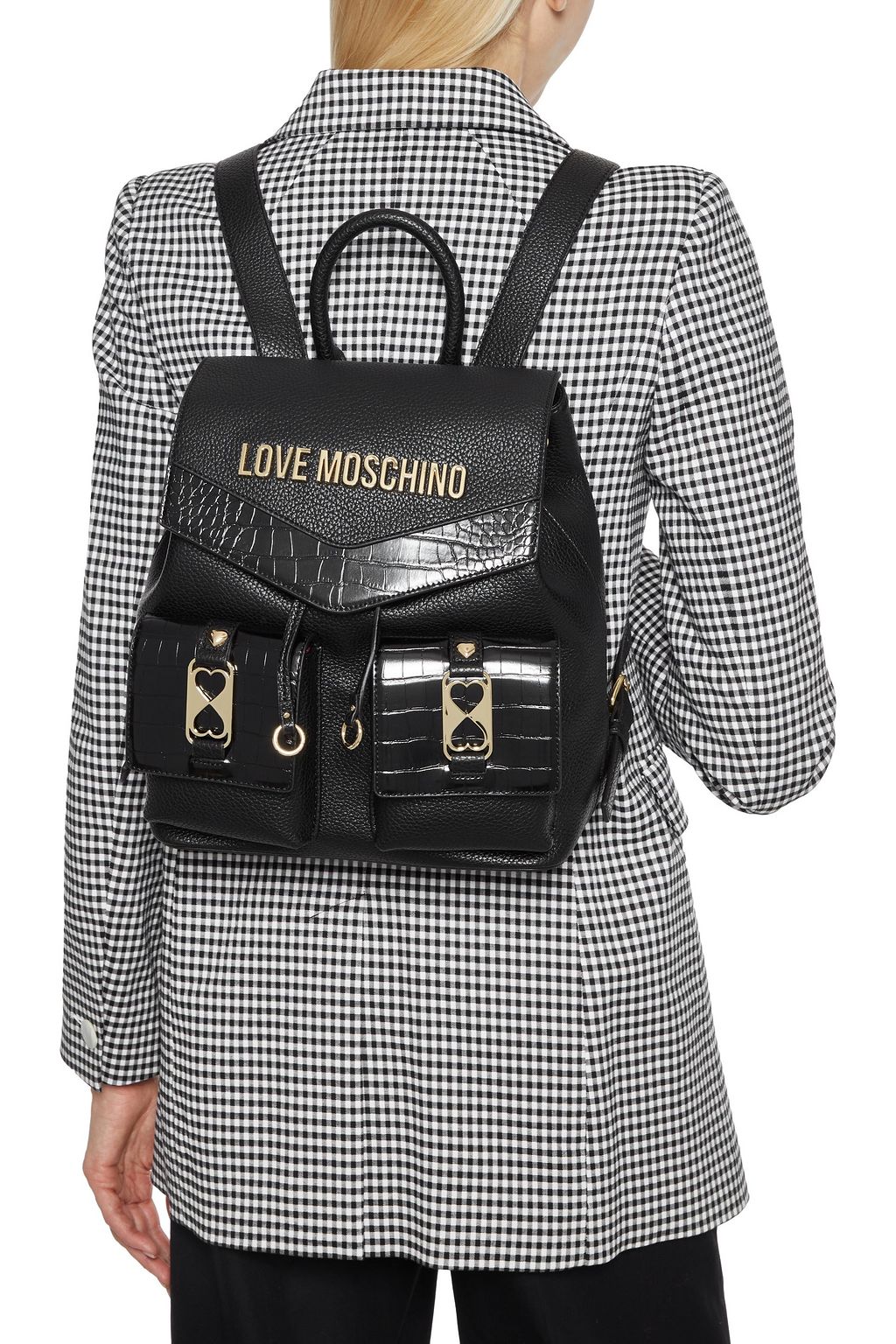LOVE MOSCHINO Logo-appliquéd faux croc-effect and textured-leather backpack