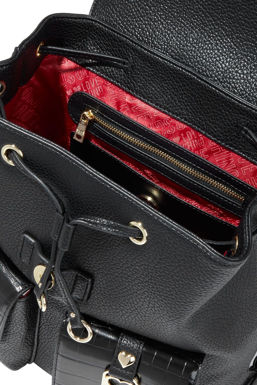 LOVE MOSCHINO Logo-appliquéd faux croc-effect and textured-leather backpack