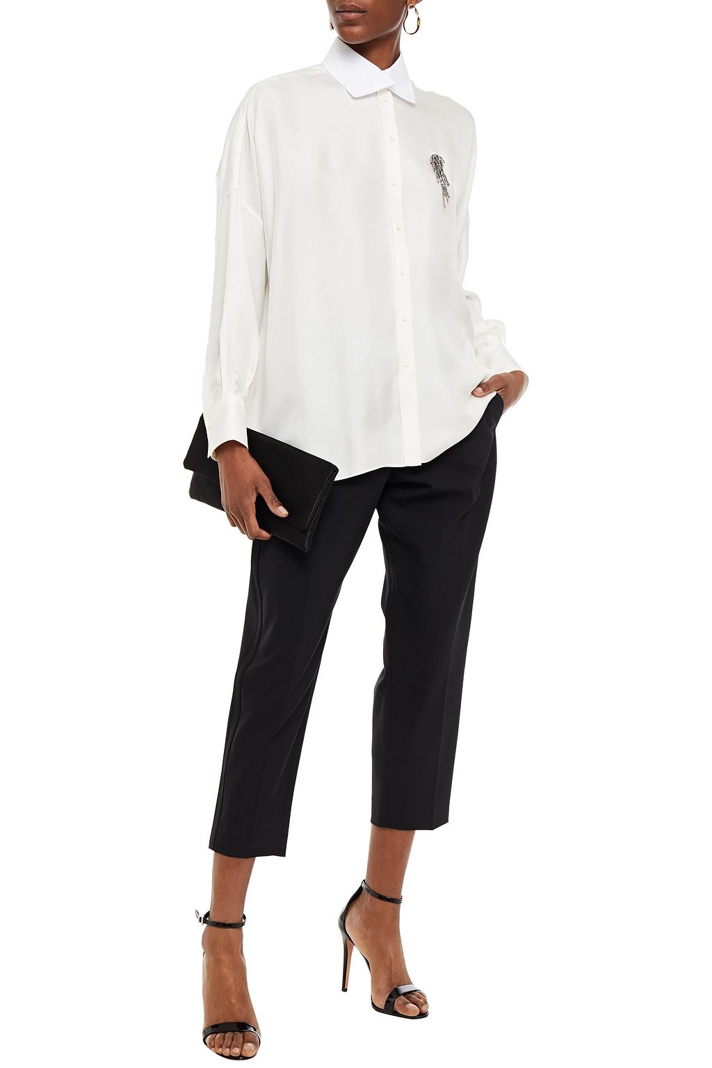 BRUNELLO CUCINELLI Bead-embellished silk-twill shirt
