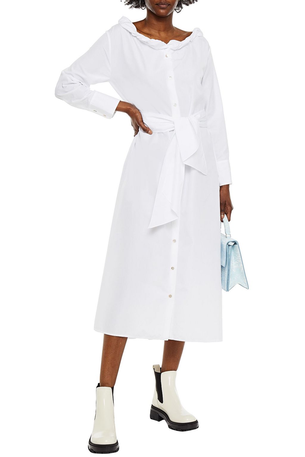 KENZO Twisted cotton-poplin midi shirt dress