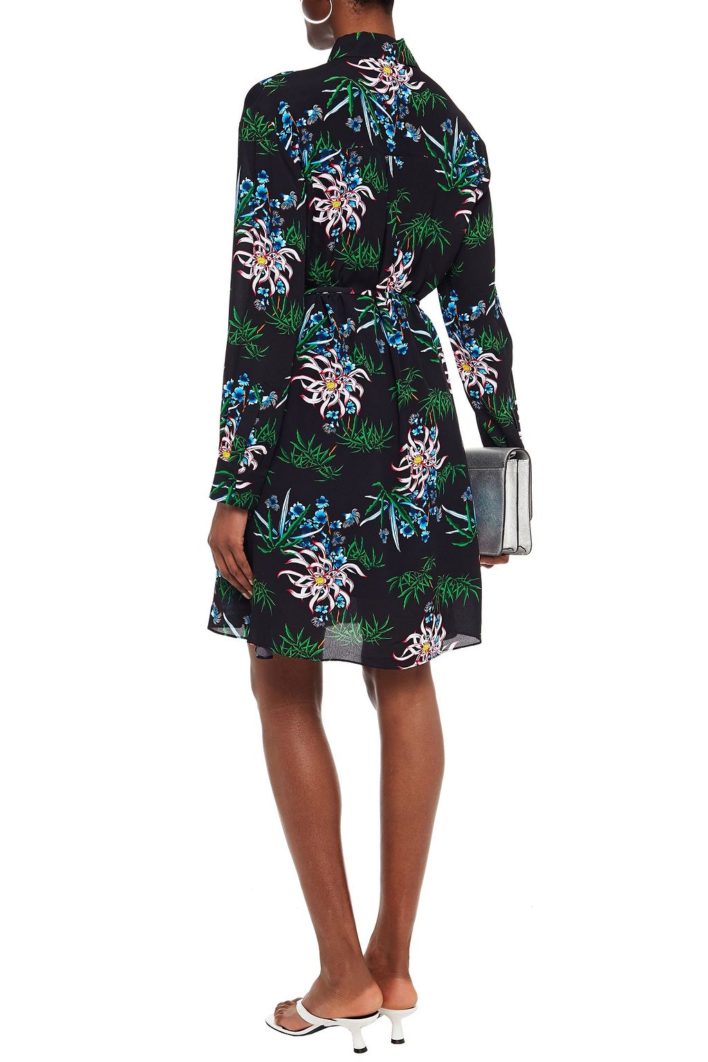 KENZO Belted floral-print crepe shirt dress