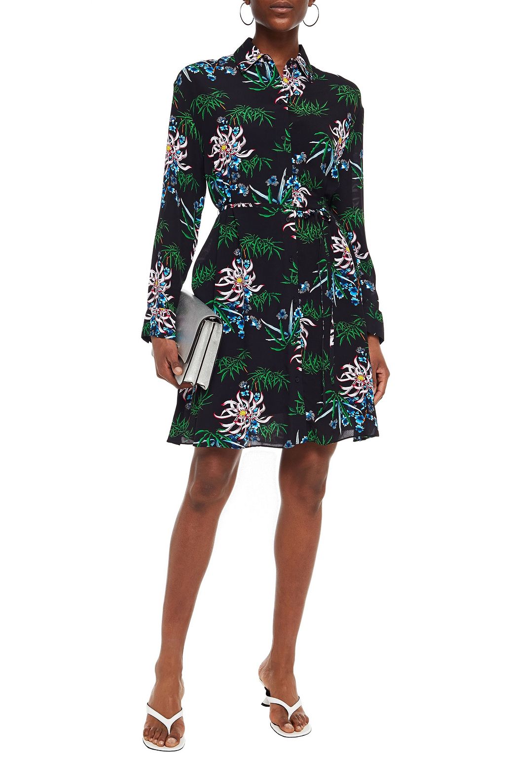 KENZO Belted floral-print crepe shirt dress