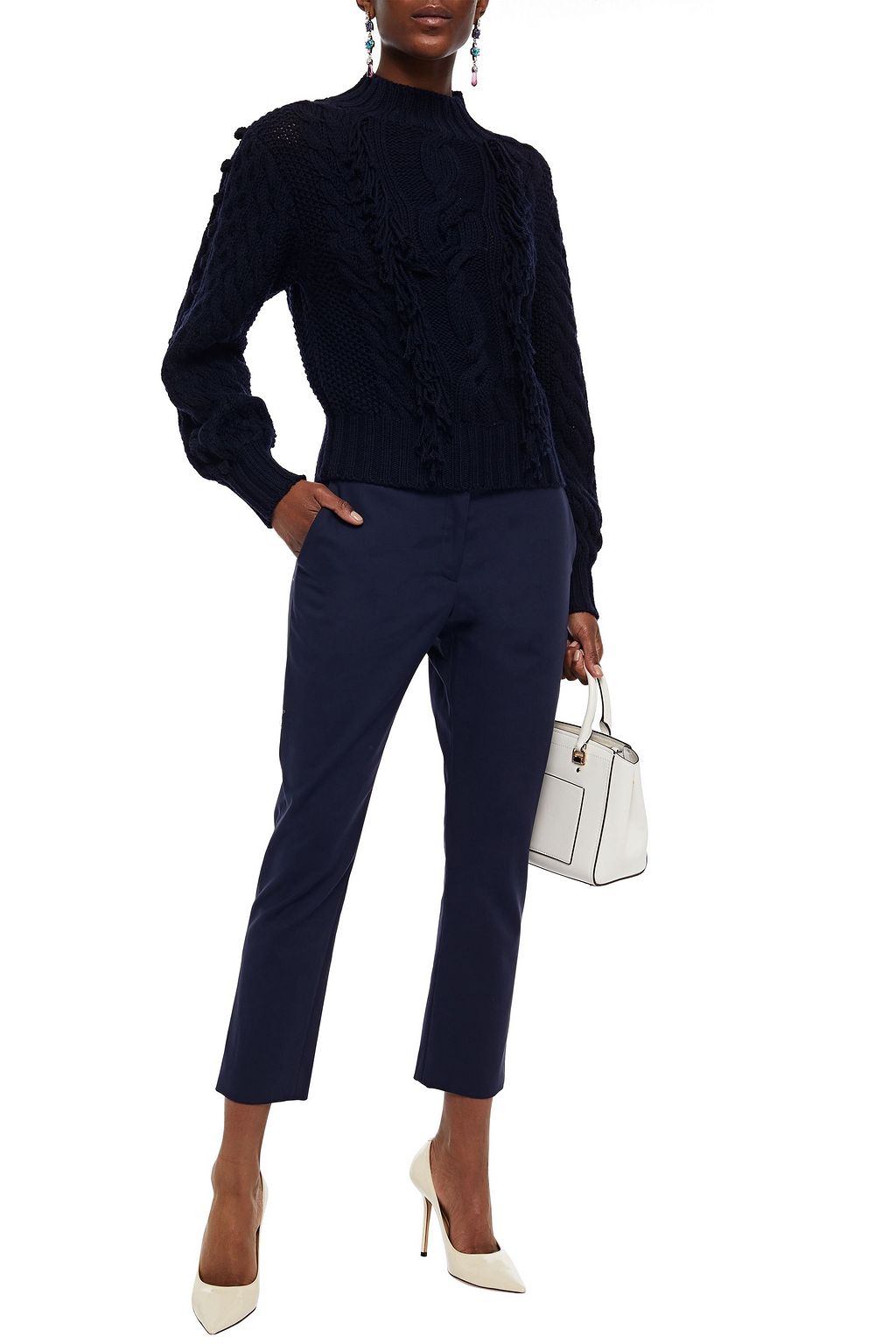 CAROLINA HERRERA Fringed cable-knit wool sweater