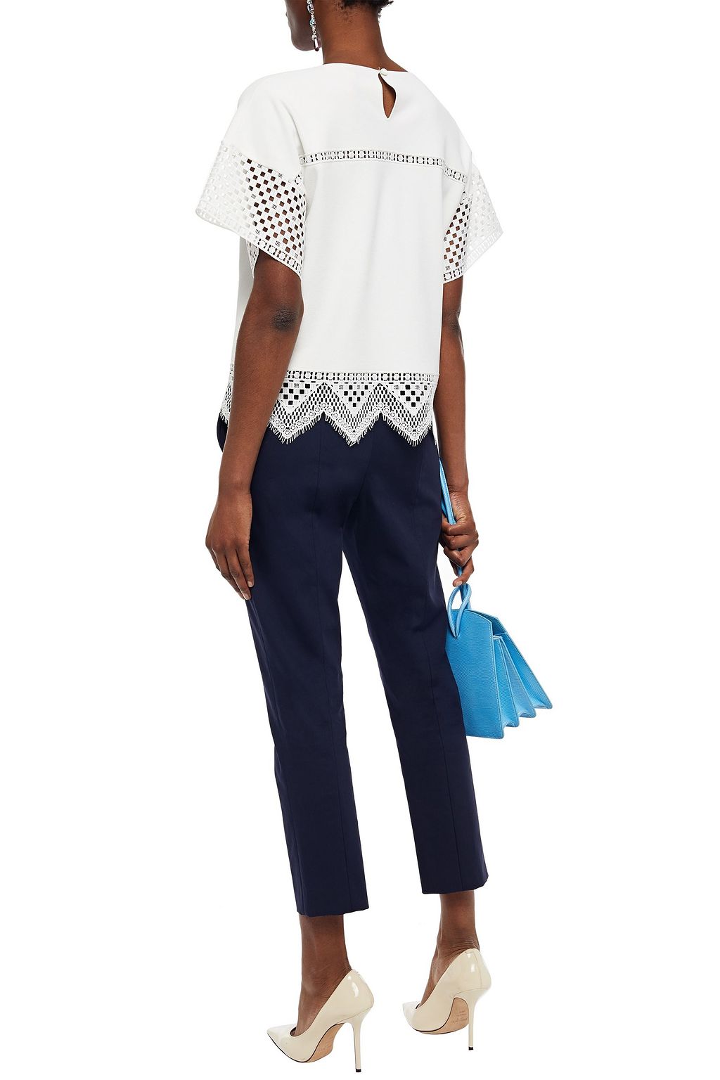 CAROLINA HERRERA Guipure lace-trimmed stretch-knit top