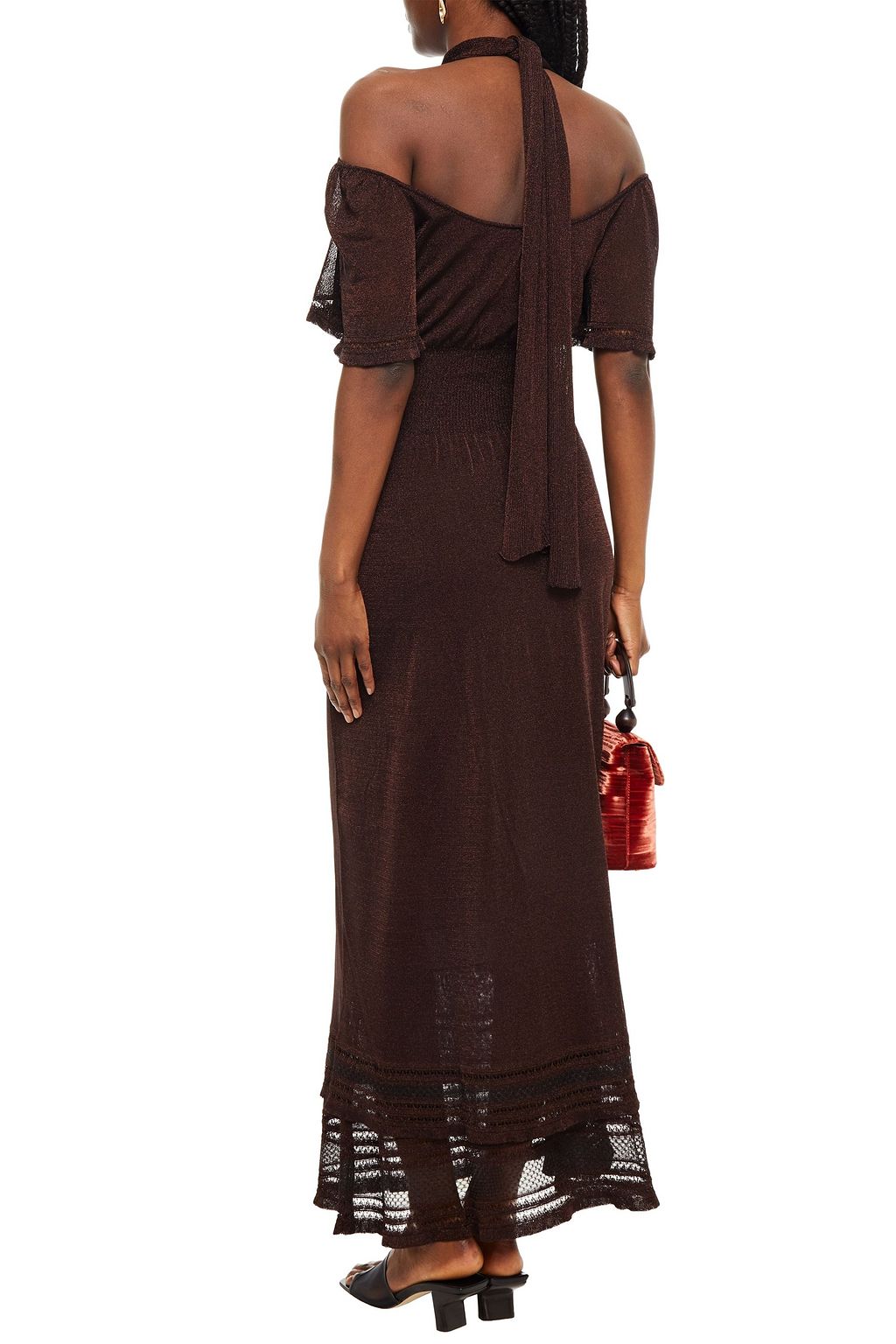 M MISSONI Cold-shoulder metallic crochet-knit maxi dress