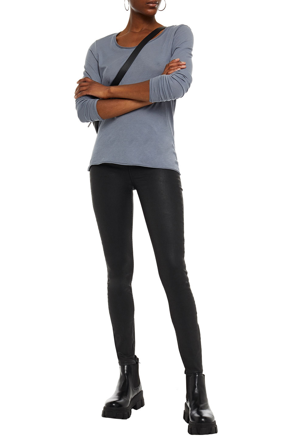 Rag & Bone Nina Coated Stretch-denim Leggings In Black