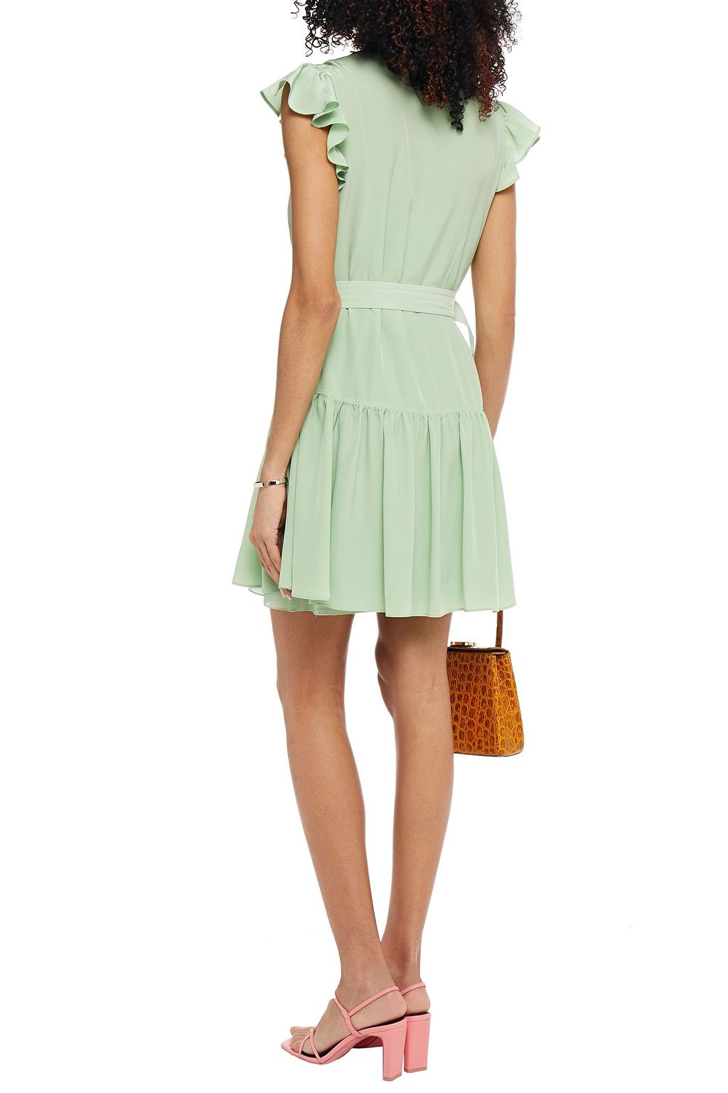 M MISSONI Ruffled belted silk crepe de chine mini dress