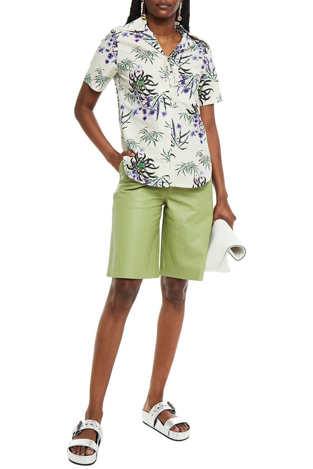 KENZO Printed cotton and linen-blend shirt